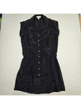 NEW Coldwater Creek M 100% Silk Button Down Shirt Dress Black 8/10